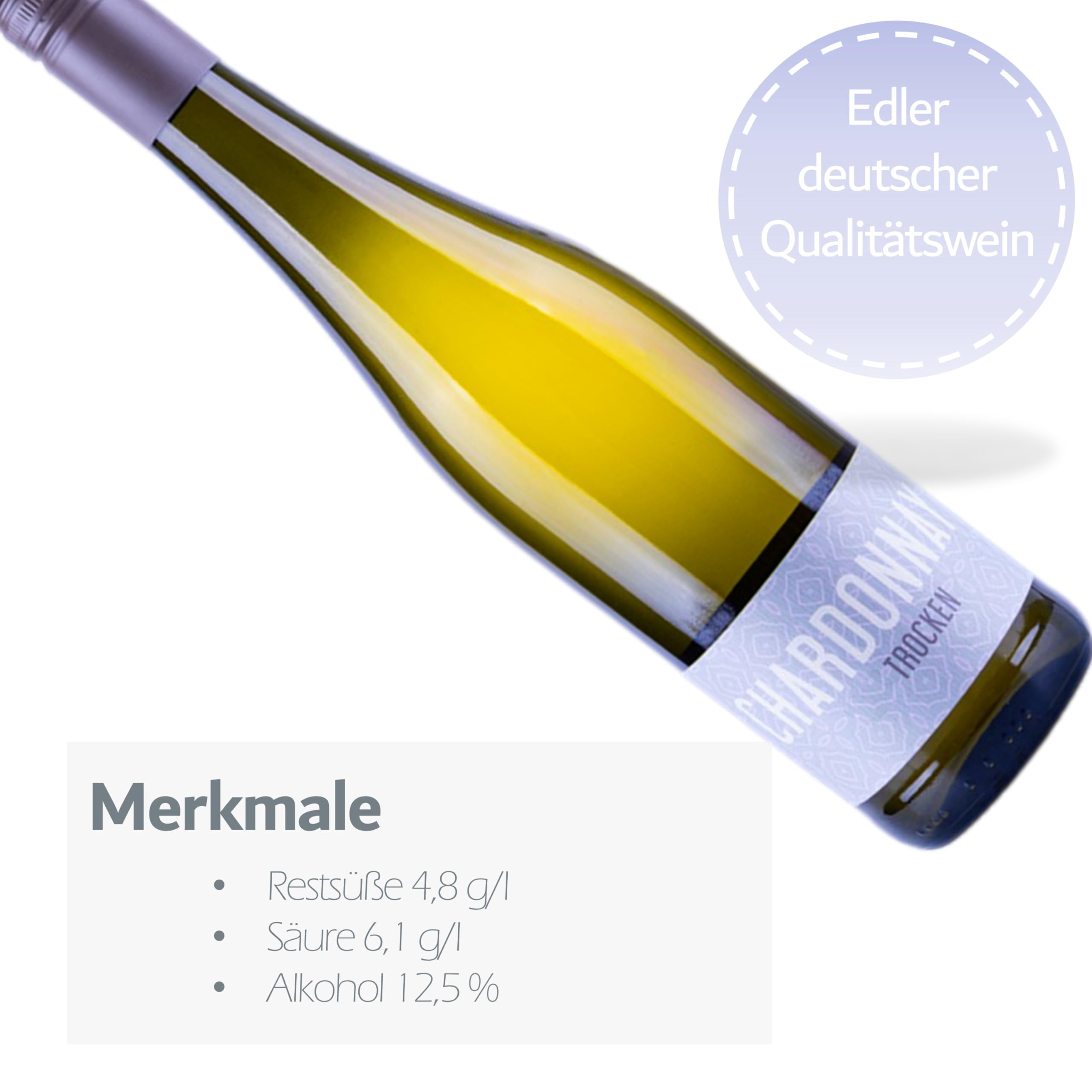 Nehrbaß - “Chardonnay 2024” - Weißwein trocken 6 x á 0,75 Liter - Qualitätswein - Vegan - Aus Deutschland (Rheinhessen) - mit Schraubverschluss