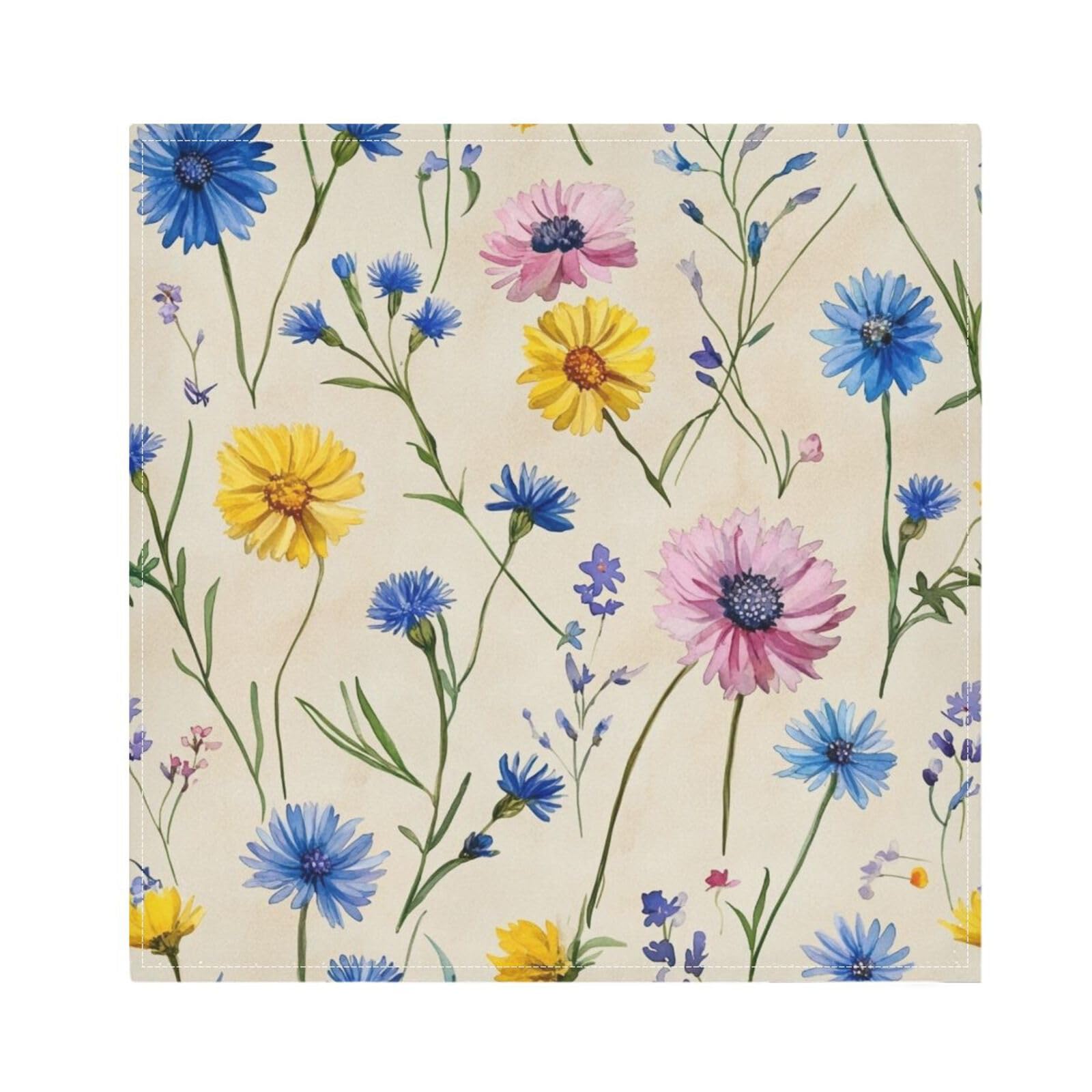 Ttgoth Wildflowers Cloth Napkin Set of 4 Washable & Reusable Dinner Napkins for Dining Table, Banquets, Wedding, Party, 50x50 cm
