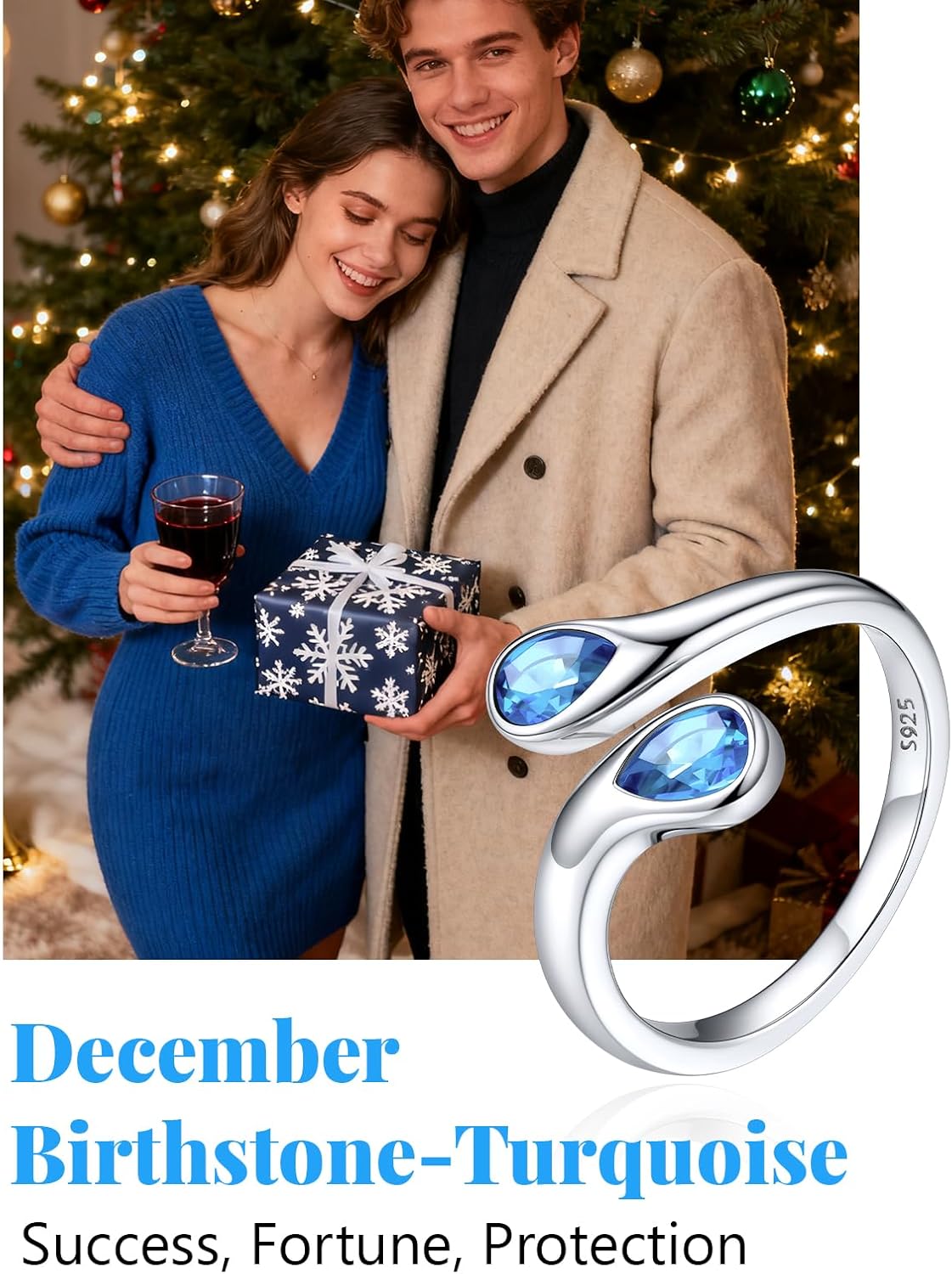 Silvora 925 Sterling Silver Adjustable Ring Wrap Birthstones Open Rings for Women Ring with 2 Pear Shaped Gemstone, Birthstone Ring for Mother - Image 4