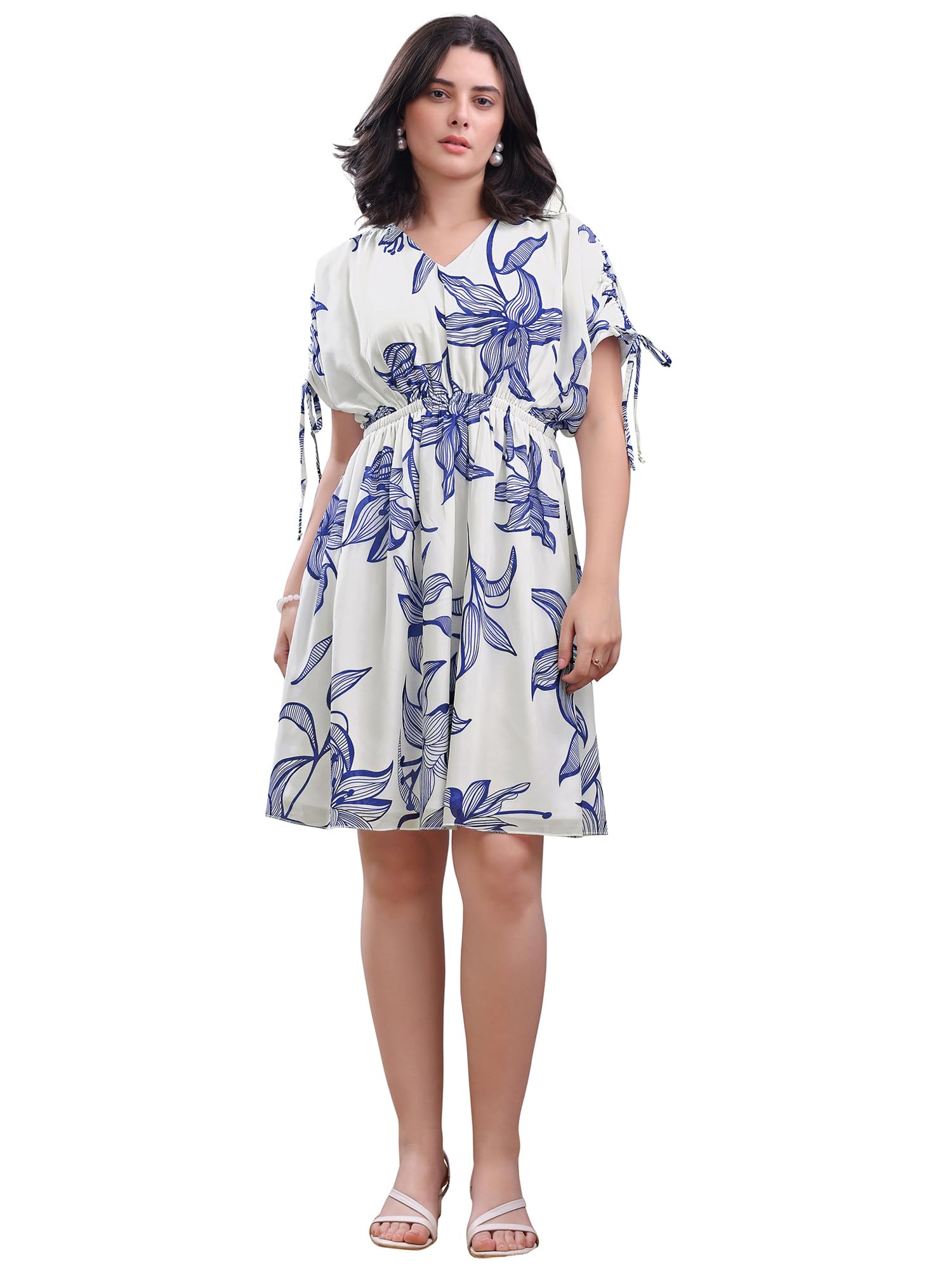 Purvaja Womens Fit & Flared Mini Blue Dress (Floe-165-S)