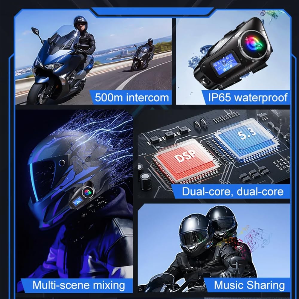 Casque Intercom Moto Q58 Max, pour 2 Pilotes Parlant en Même Temps dans Un Rayon De 500 M