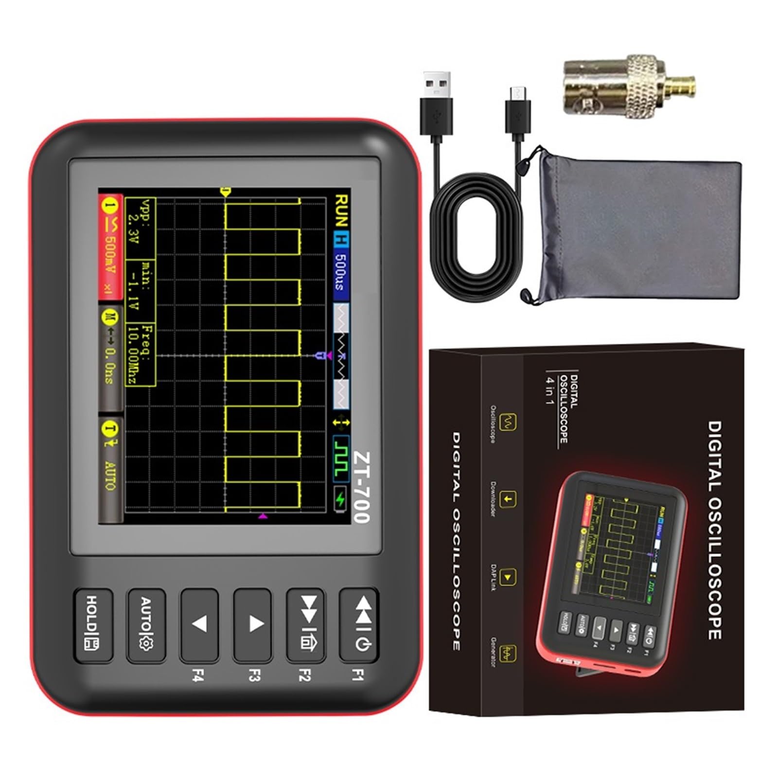 Osciloscopios, Osciloscopio portátil 4 en 1 ZT-700, ancho de banda 10 MHz con emulador circuito incorporado