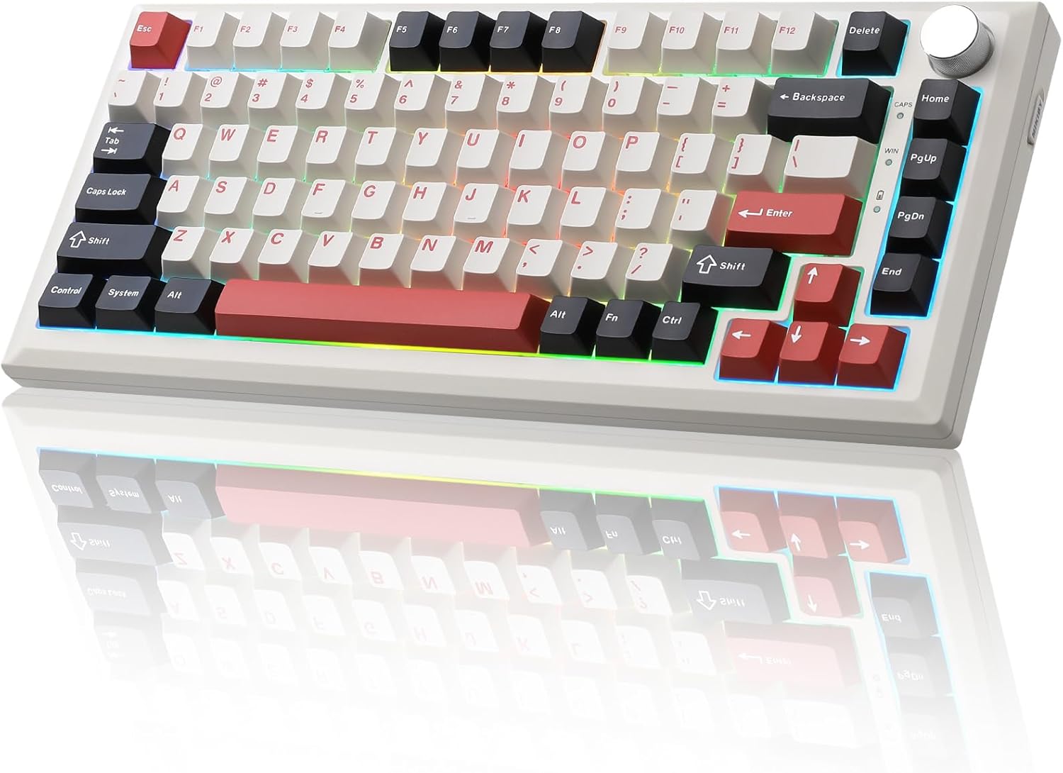 Y75 Wireless Mechanical Keyboard,75% Hot Swappable Custom Keyboard with Knob,RGB Backlit, PBT Keycaps,2.4GHz/USB-C/BT5.0 Mechanical Gaming Keyboards(White&Red,Milk Switch)