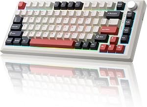 Y75 Wireless Mechanical Keyboard,75% Hot Swappable Custom Keyboard with Knob,RGB Backlit, PBT Keycaps,2.4GHz/USB-C/BT5.0 Mechanical Gaming Keyboards(White&Red,Milk Switch)