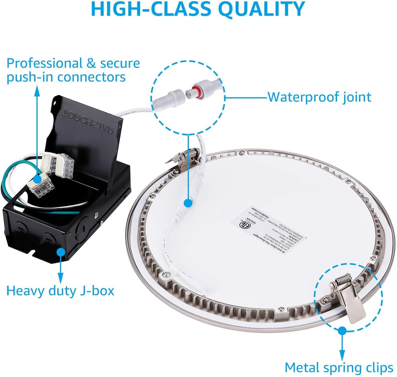 Black Friday Clearance TORCHSTAR 8 Inch LED Recessed Lighting with J-Box E-Lite Series, Slim Panel Downlight Dimmable, 18W CRI90+, Satin Nickel, 5000K Daylight, ETL & Energy Star Listed, Pack of 6