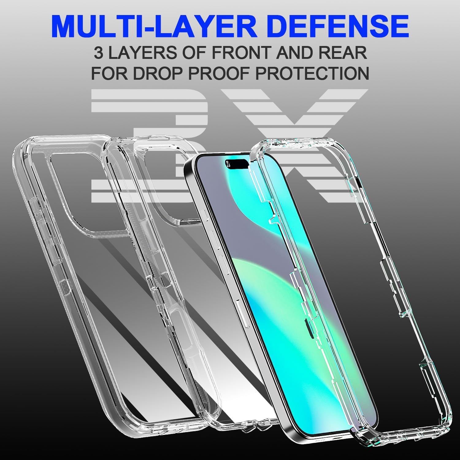 AICase for iPhone 16 Plus Case Clear,Heavy Duty Durable 3-Layer [Not Yellowing][Military Grade Drop Protection] Shockproof/DropProof Protective Cover for iPhone 16 Plus 6.7" 5G - Image 3