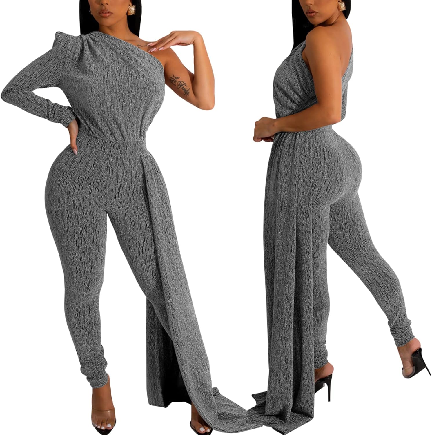 ZonJie Sexy Sequin Jumpsuits for Women Elegant Sparkly Pants Bodycon Long Sleeve Party Rompers - Image 8