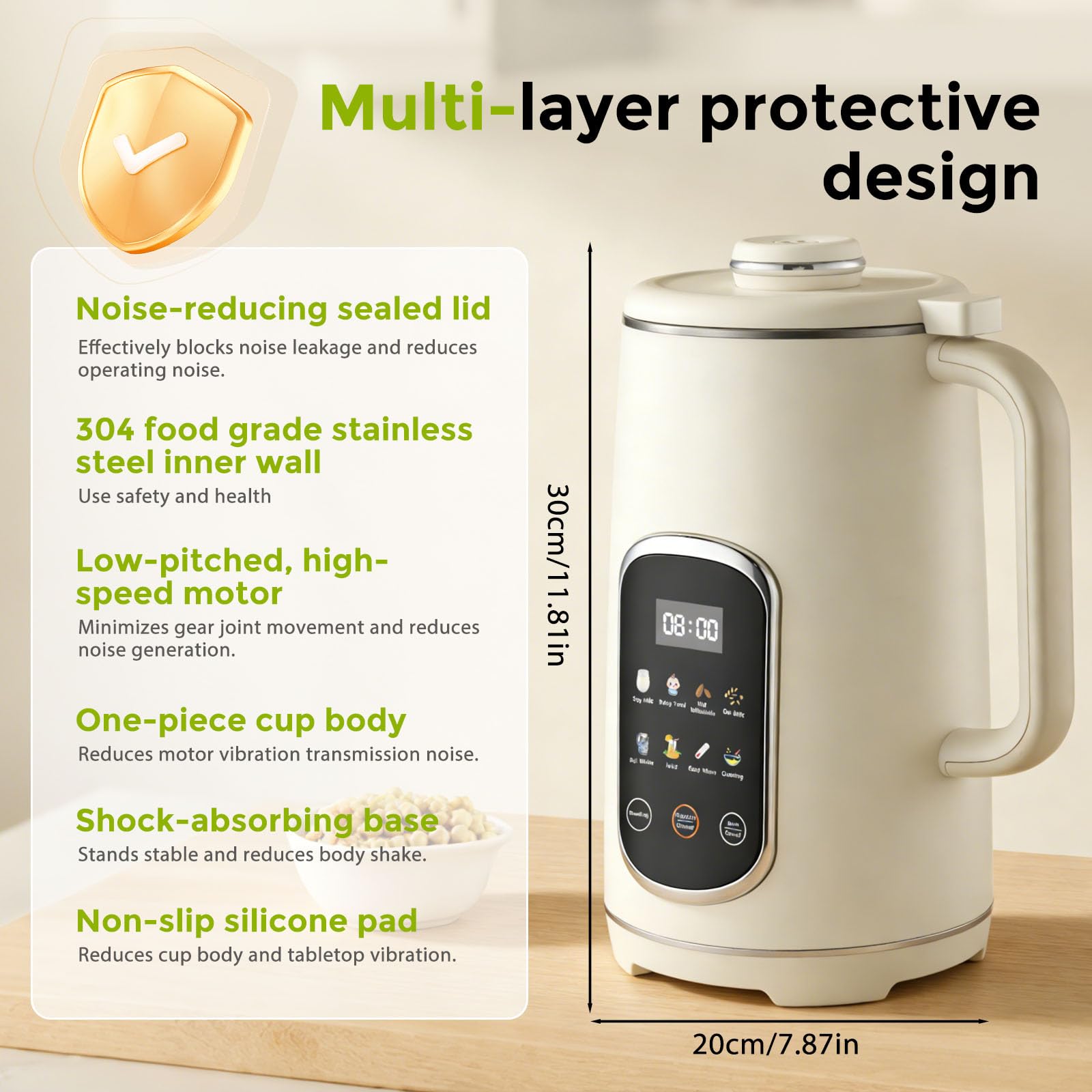 Macchina per Latte Vegetale, 1200 ml Macchina Latte Vegetale con Funzione Autopulente, LED Display, 8 Funzioni, 12 Lame, Macchina per Latte di Soia, Avena E Noci