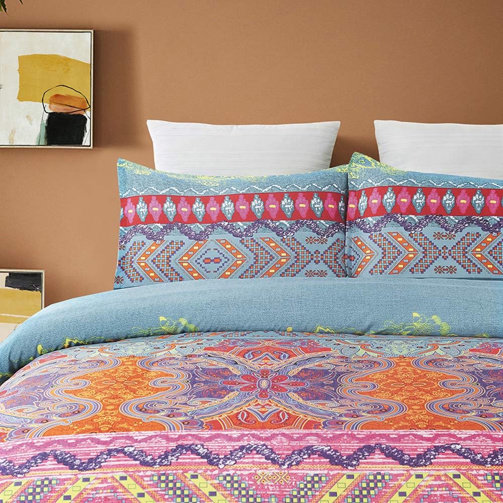 Vaulia Soft Microfiber Duvet Cover Set, Boho-Chic Print Pattern, Pink Color - King Size (3-Piece Set)
