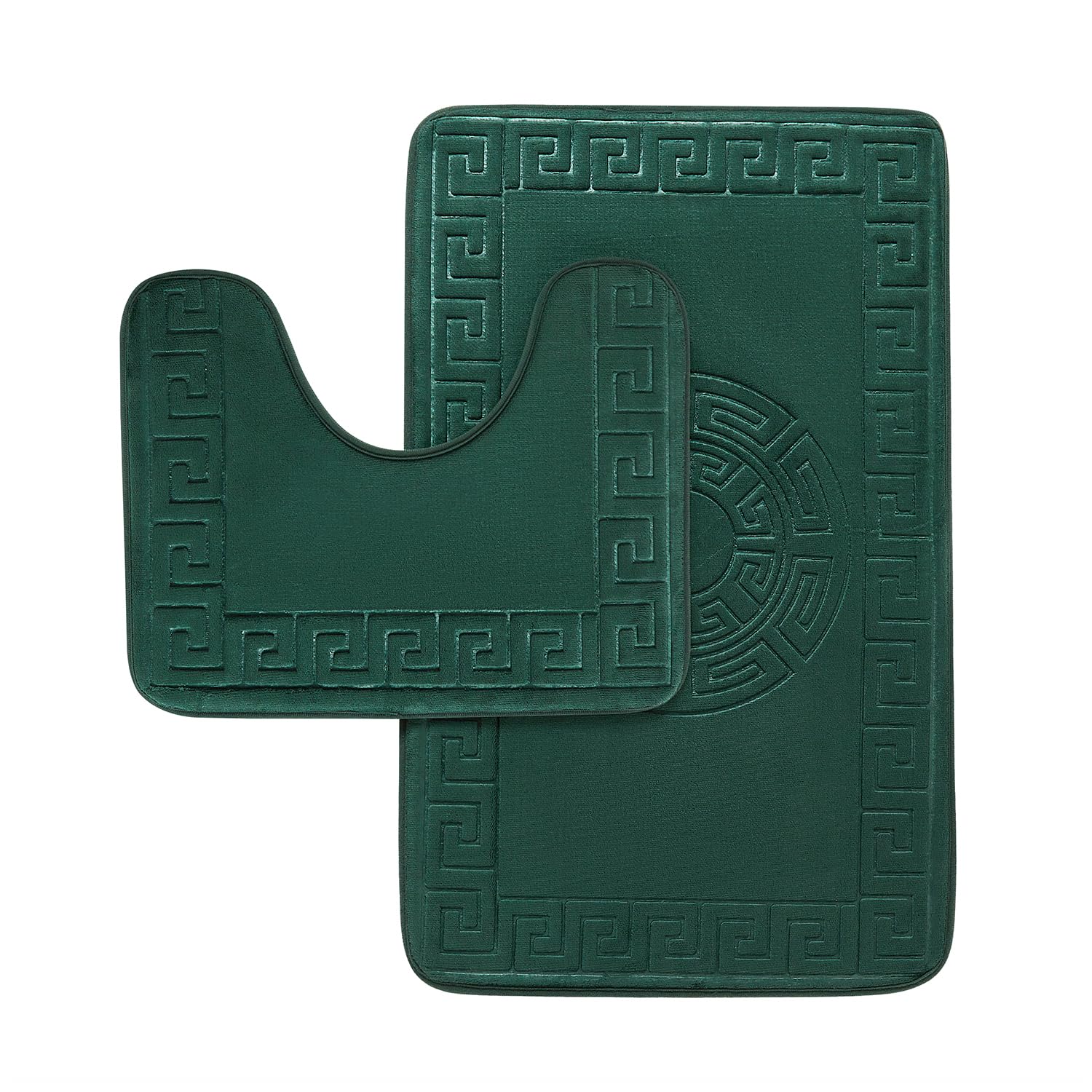 B&Q - Gc  Greek 2 Piece Bath Mat Green Quick Dry Super Water Aborbent Non Slip Toilet Padestal Mat Set