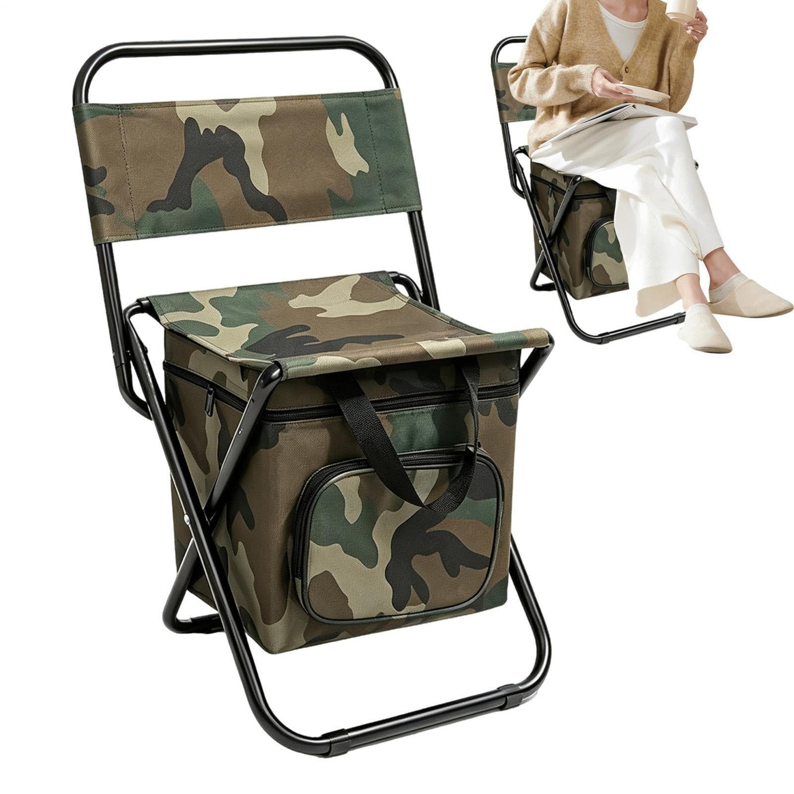 Genérico Taburete Plegable Camuflaje Oxford con asa de y Asiento portátil