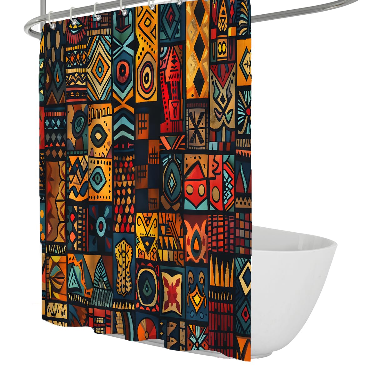 Aztec Geometric Duschvorhang wasserdichte Polyester-Badevorhänge Vintage-Ethnic Totem-Muster Design Maschinenwaschbarer, schnell trocknender Stoff 150 x 200 cm