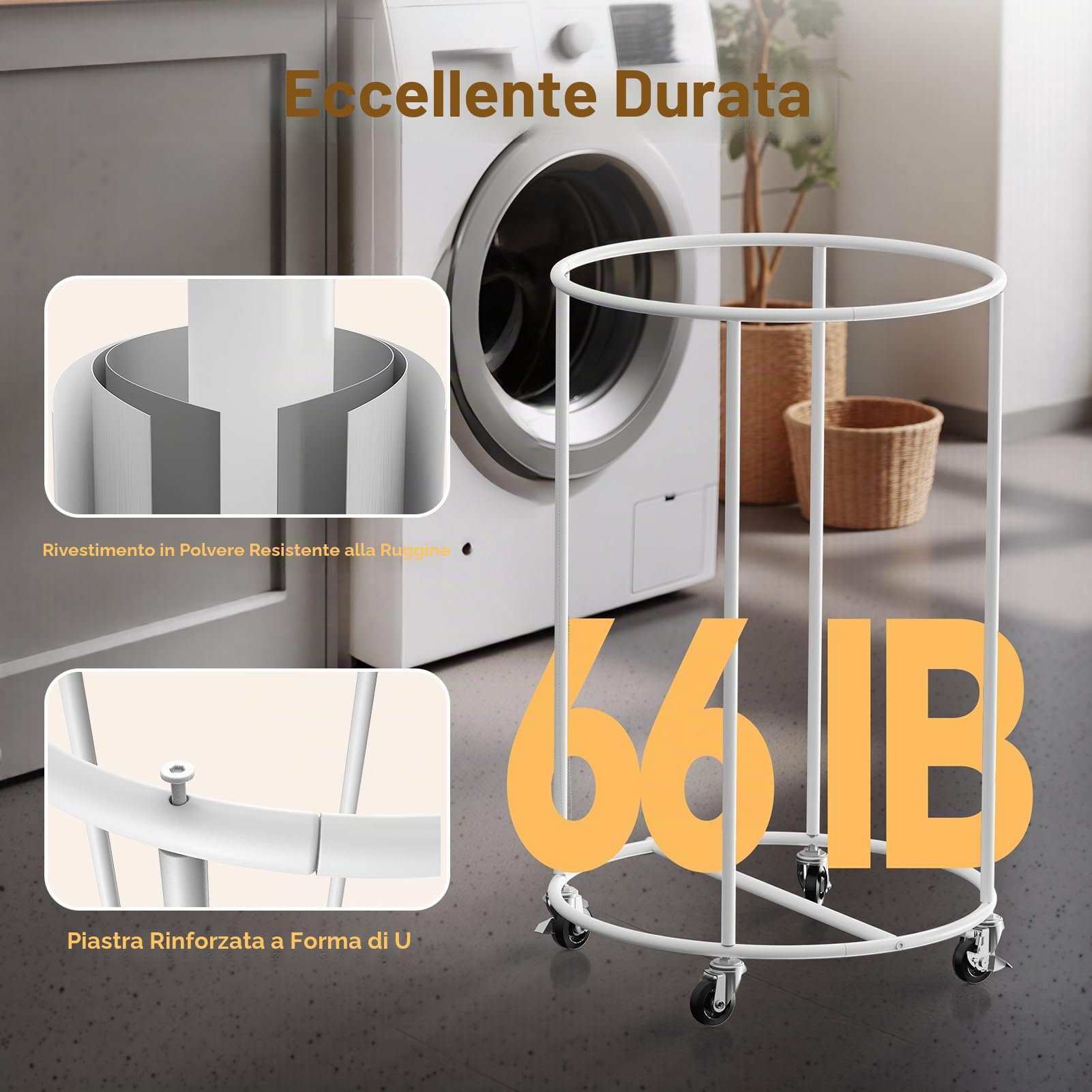 150L Grande Cesto Biancheria Sporca con Ruote, Cesto Portabiancheria per Telaio Metallico e Borsa Oxford Impermeabile Cesta Panni Sporchi per Camera da Letto, Bagno, Lavanderia, Nero