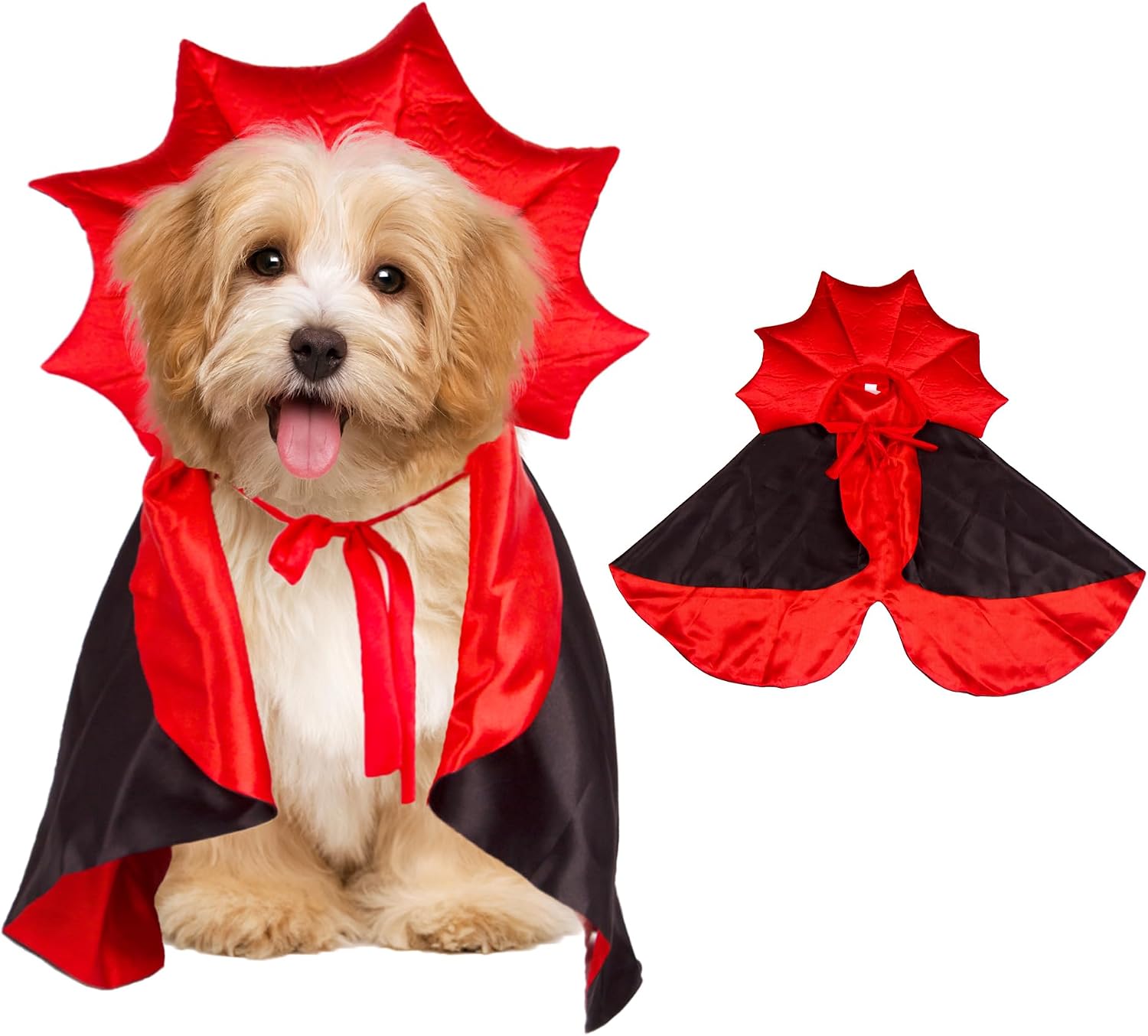 Halloween Dog Vampire Costume, Red Black Devil Dog Cape, Large | Easy and Comfortable to Wear, Classic Vampire Themed Design, Adjustable for Large Dog Halloween Party, Cosplay and Photos