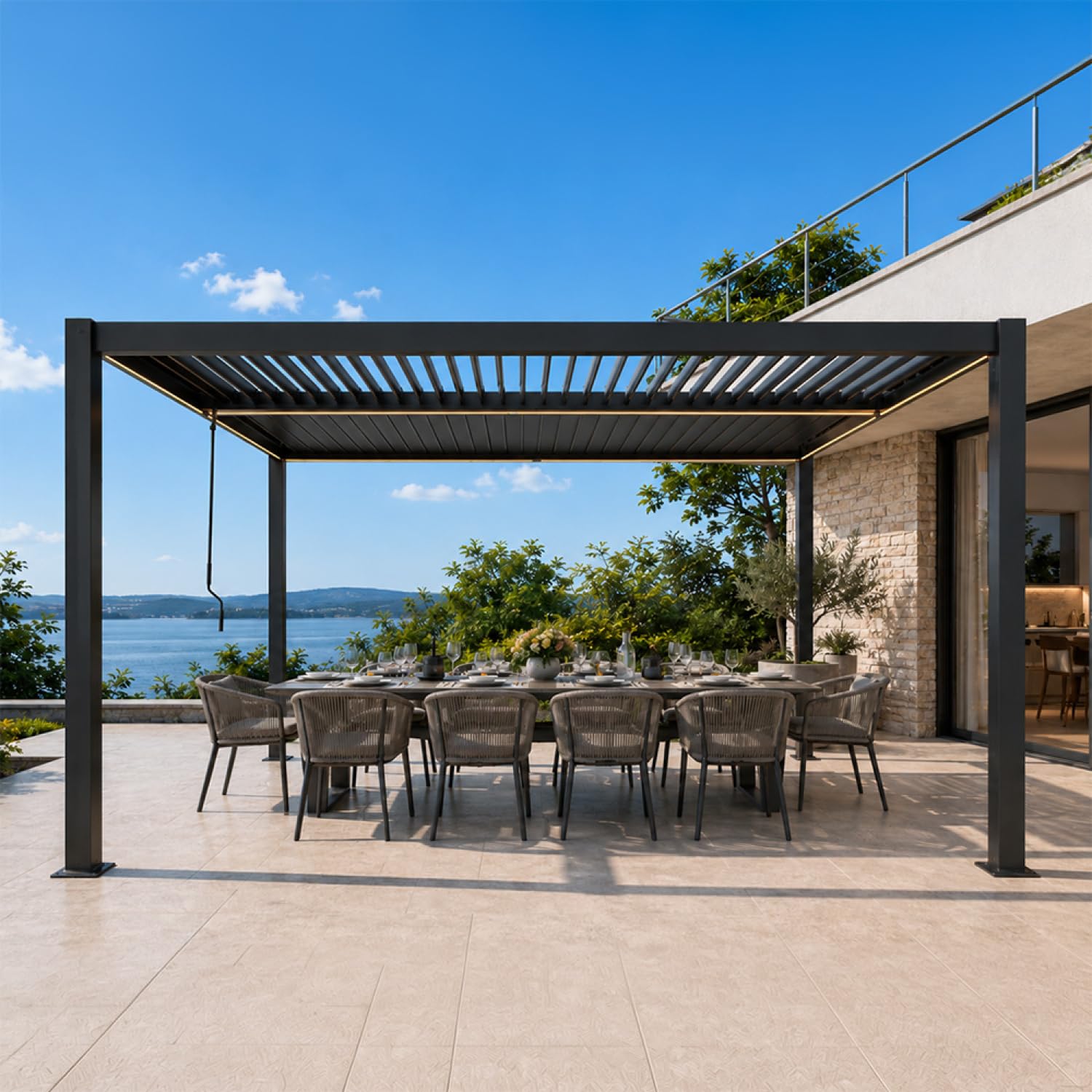 Pergola Bioclimatique CORFU LED Noir 4x3 m