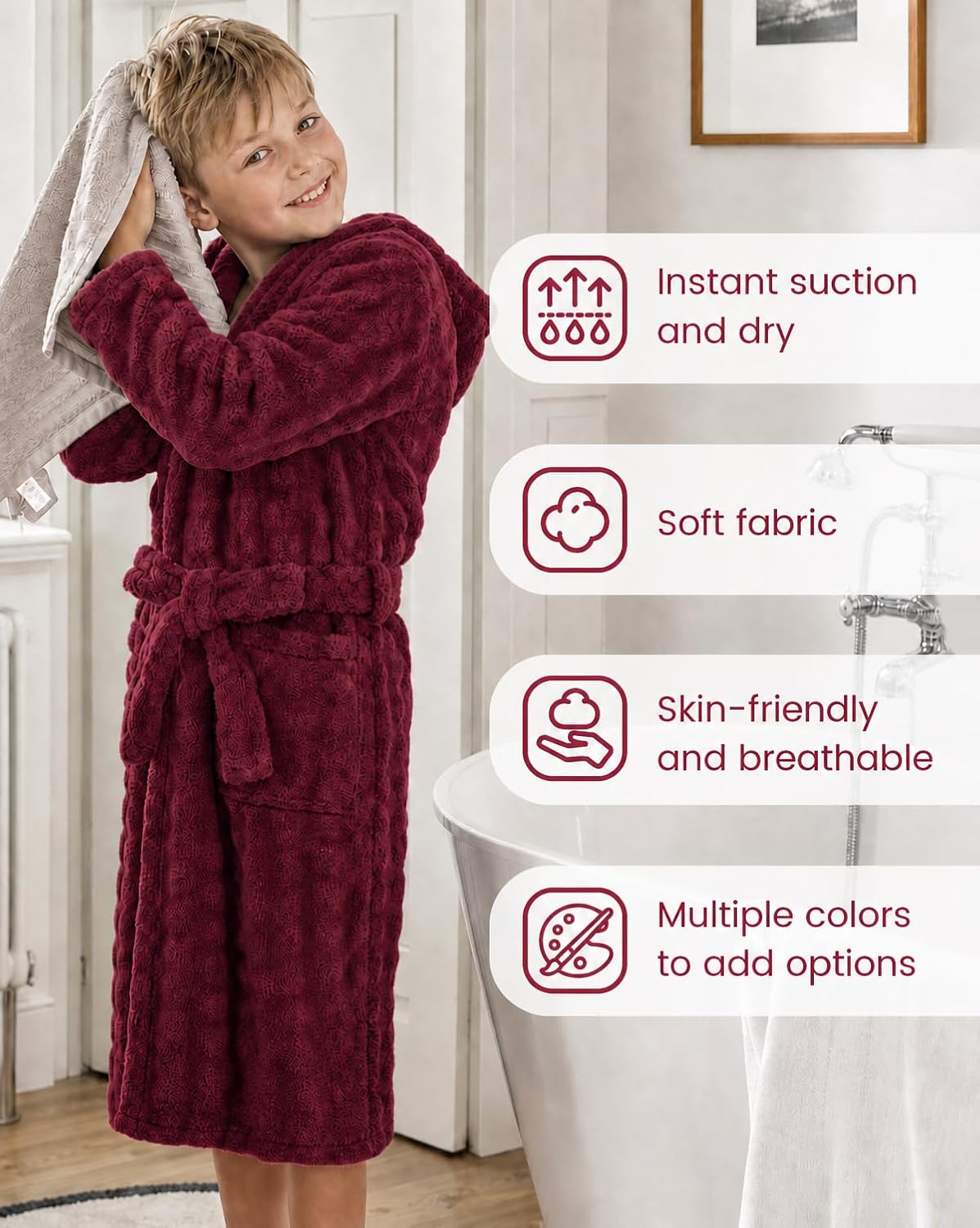 JiAmy Boys Girls Soft Fleece Robe Plush Kids Bathrobe Gift for 5-14 Years