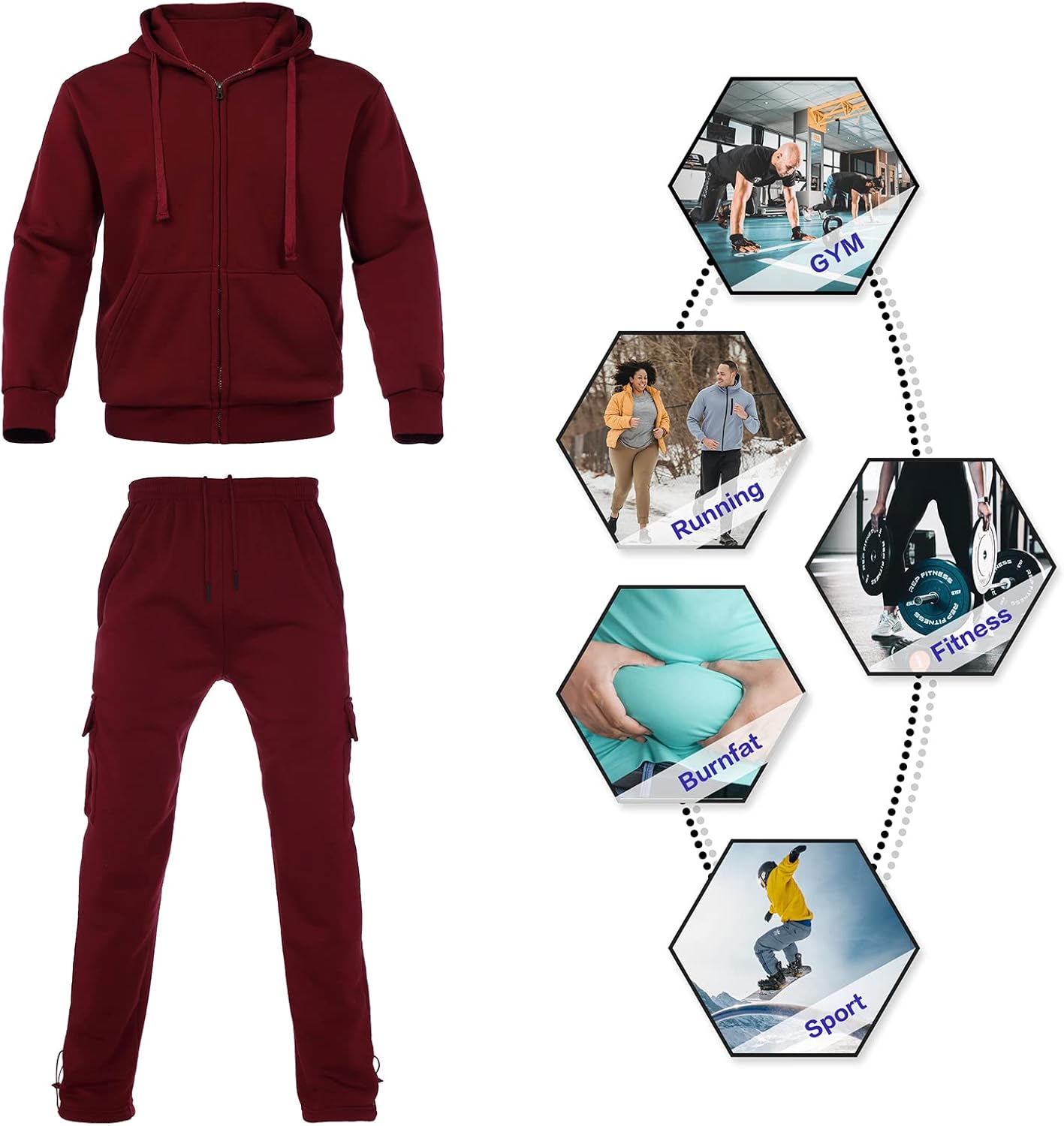 Men's Tracksuit Sets Outfit Activewear Full Zip Fleece Hoodie Jacket Cargo Sweatpant 2 Piece Casual Sweatsuit - Image 5