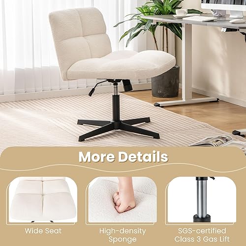 Miniatura 9 de Giantex Silla cruzada de piel sintética, silla de escritorio de oficina sin brazos cruzados, sin ruedas, altura ajustable, silla giratoria para