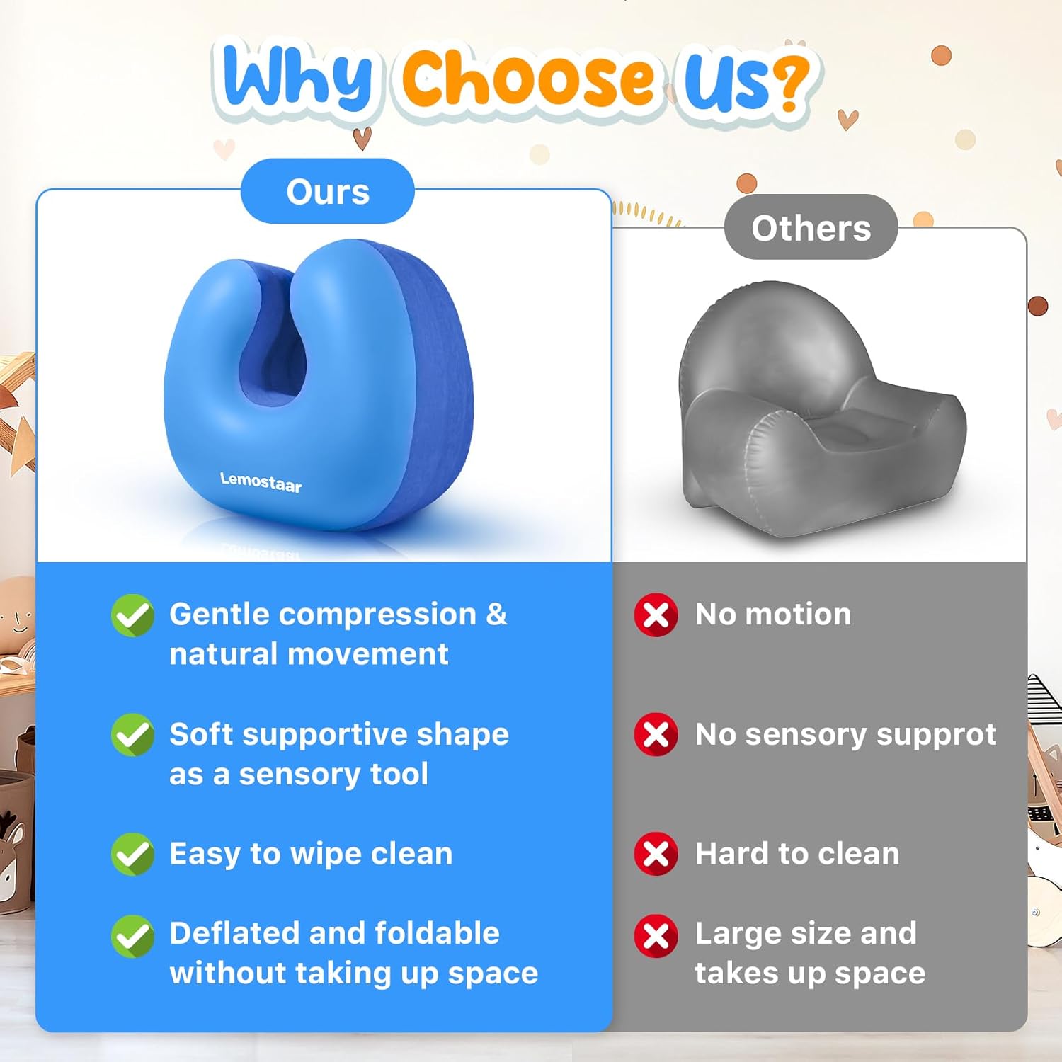 Inflatable Sensory Chair for Kids Toddlers, Soft Squeeze Seat for Kids with Autism & ADHD, Compression Rocking Chair for Sensory Room Must Have, Autism Sensory Products Includes Electric Air Pump