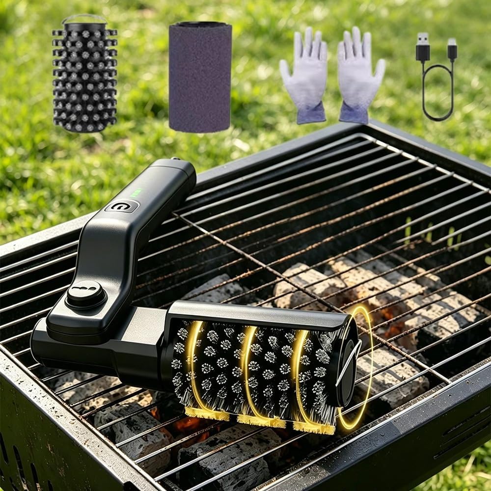 Layver Electric Grill Brush, 20kg High Torque Grill Brush with 3-Speed Modes, Rechargeable BBQ Cleaner Safe for Porcelain Cast Iron Stainless Steel, Reinforced Steel Bristles