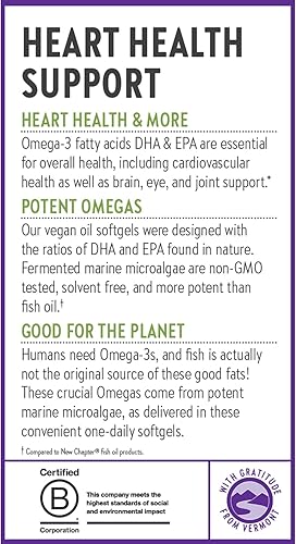 Miniatura 8 de New Chapter Suplemento vegano de DHA, EPA y DPA, complejo vegano de omega-3 para el corazón, el cerebro, los ojos y las articulaciones - 30 cápsulas