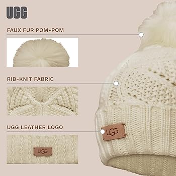 Amazon | UGG レディース ケーブルビーニー ポンポンハット, クリーム Amazon | UGG レディース ケーブルビーニー ポンポンハット, クリーム
