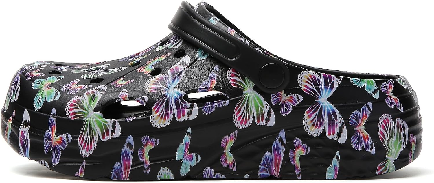 Platform Graphic Clogs for Women: Summer Garden Shoes - Slip On Beach Sandals - Outdoor Water Slippers with Removable Insole
