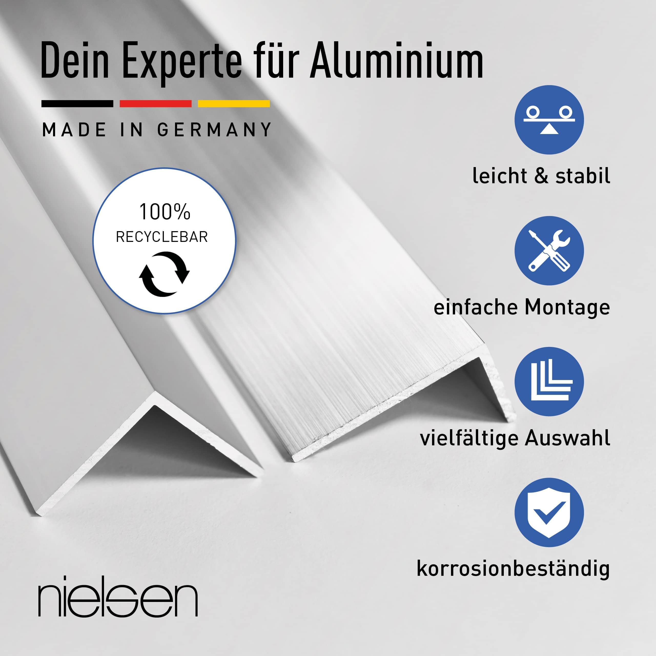 nielsen Aluminium Winkelprofil Natur (Pressblank) 2000x50x50 mm, Stärke: 2 mm, Länge: 200 cm, gleichschenklig, Made in Germany, Eckschutzprofil, Kantenschutz, Abschlußprofil, Ausgleichswinkel