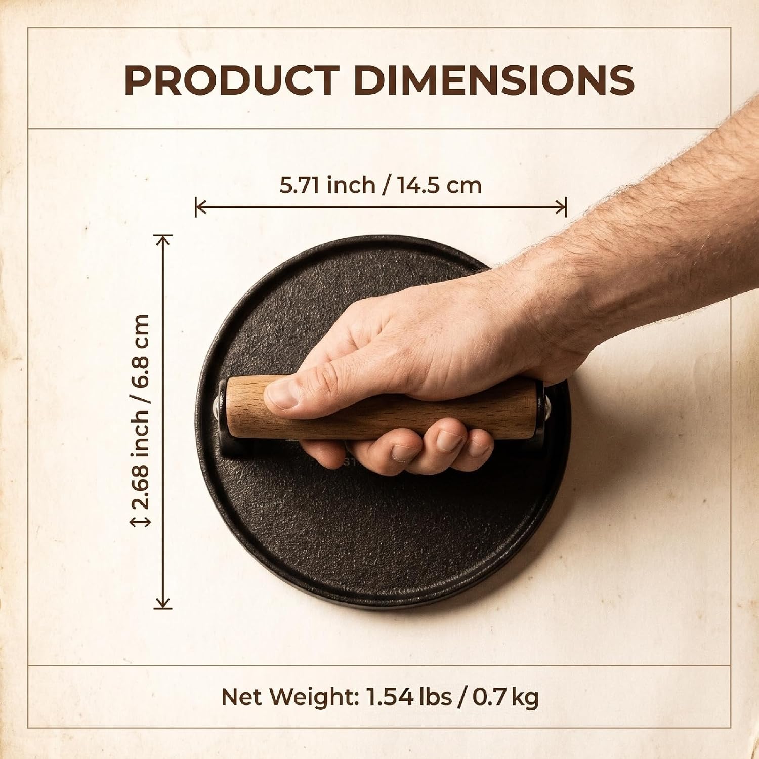 Cast Iron Smash Burger Press, 5.71" Weighted Smasher for Griddle BBQ