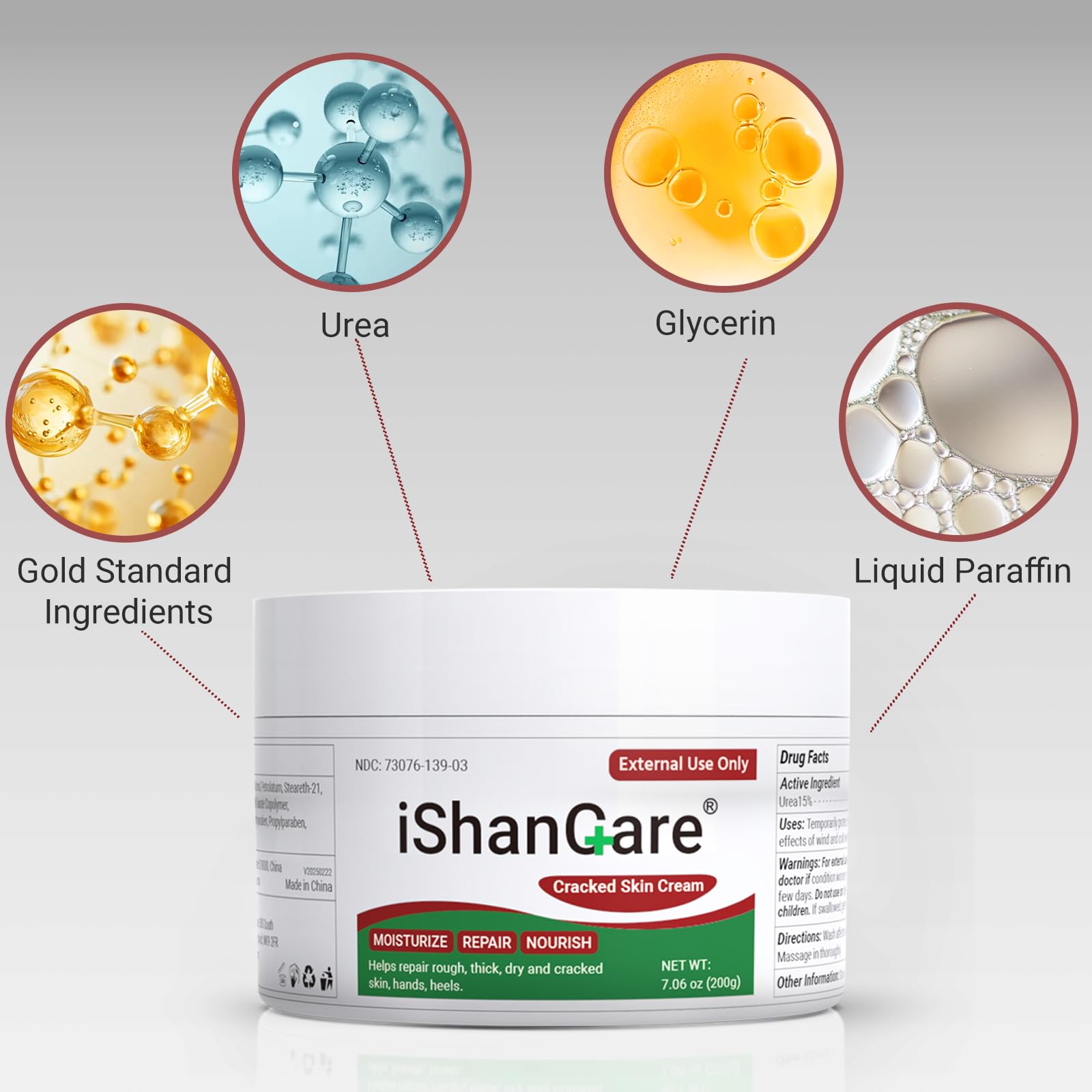 ishancare crema idratante & crema riparativa con urea – Trattamento intensivo per pelle secca e screpolata – lenisce mani e talloni ruvidi – 200 vetro