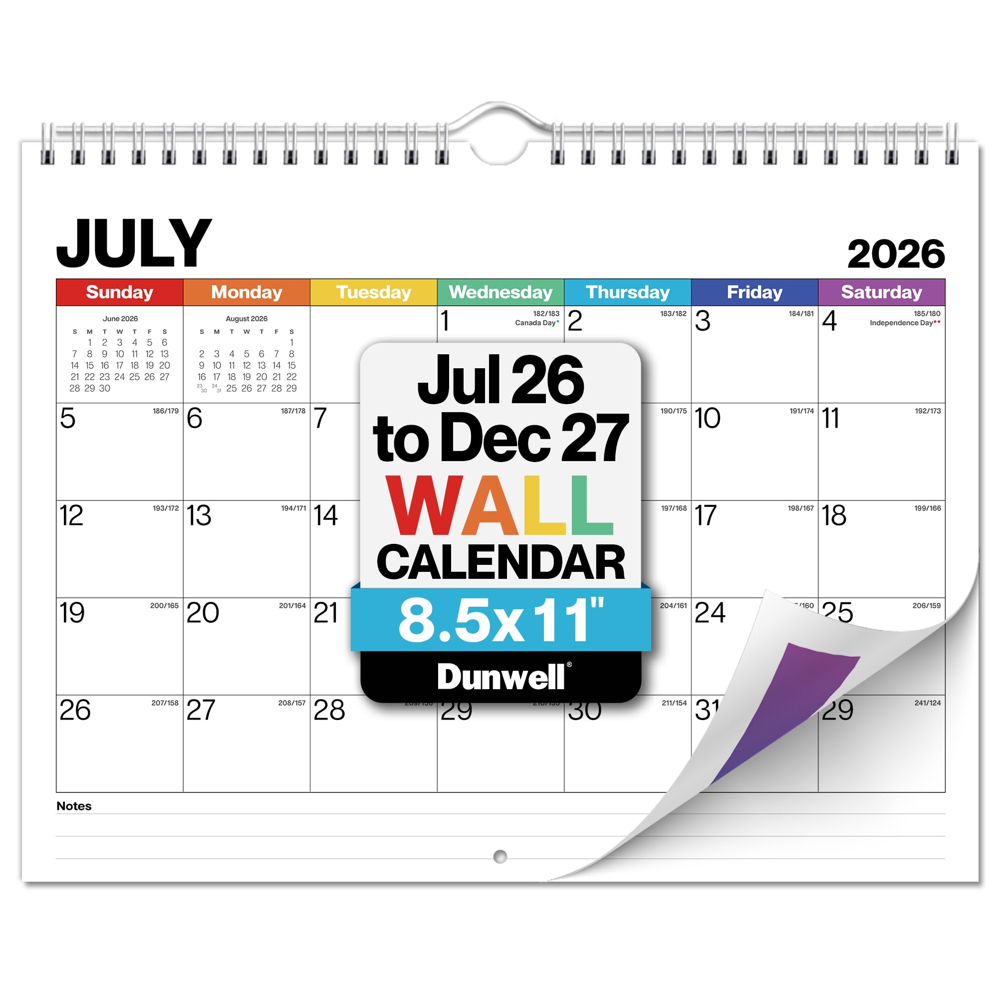 Dunwell Wandkalender 2025, 21,6 x 27,9 cm (bunt), kleiner Monats-Schreibtisch- oder Spiralkalender zum Aufhängen für Zuhause oder Büro, Premium-Qualität, perfekte Größe
