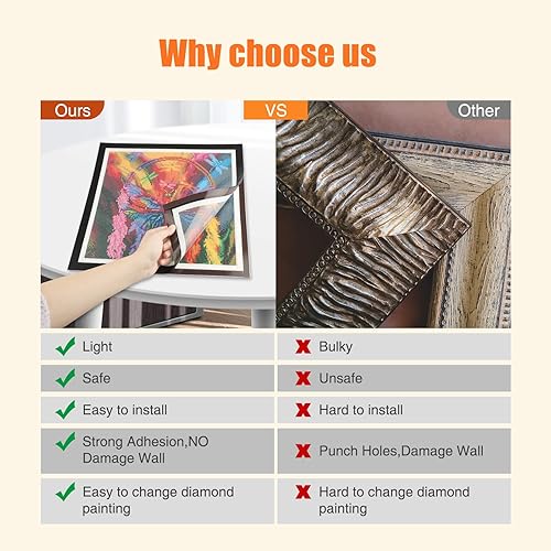 Miniatura 5 de NAIMOER Paquete de 2 marcos de pintura de diamantes mejorados, marcos para lienzo de pintura de diamante de 13.8 x 13.8 pulgadas, marco magnético de