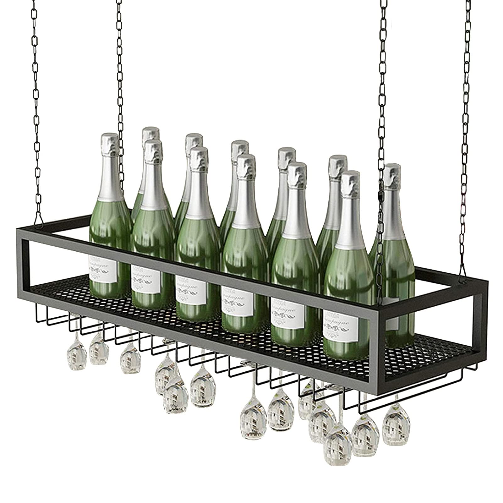 Porte-bouteille de vin mural et plafond avec supports de verres à pied