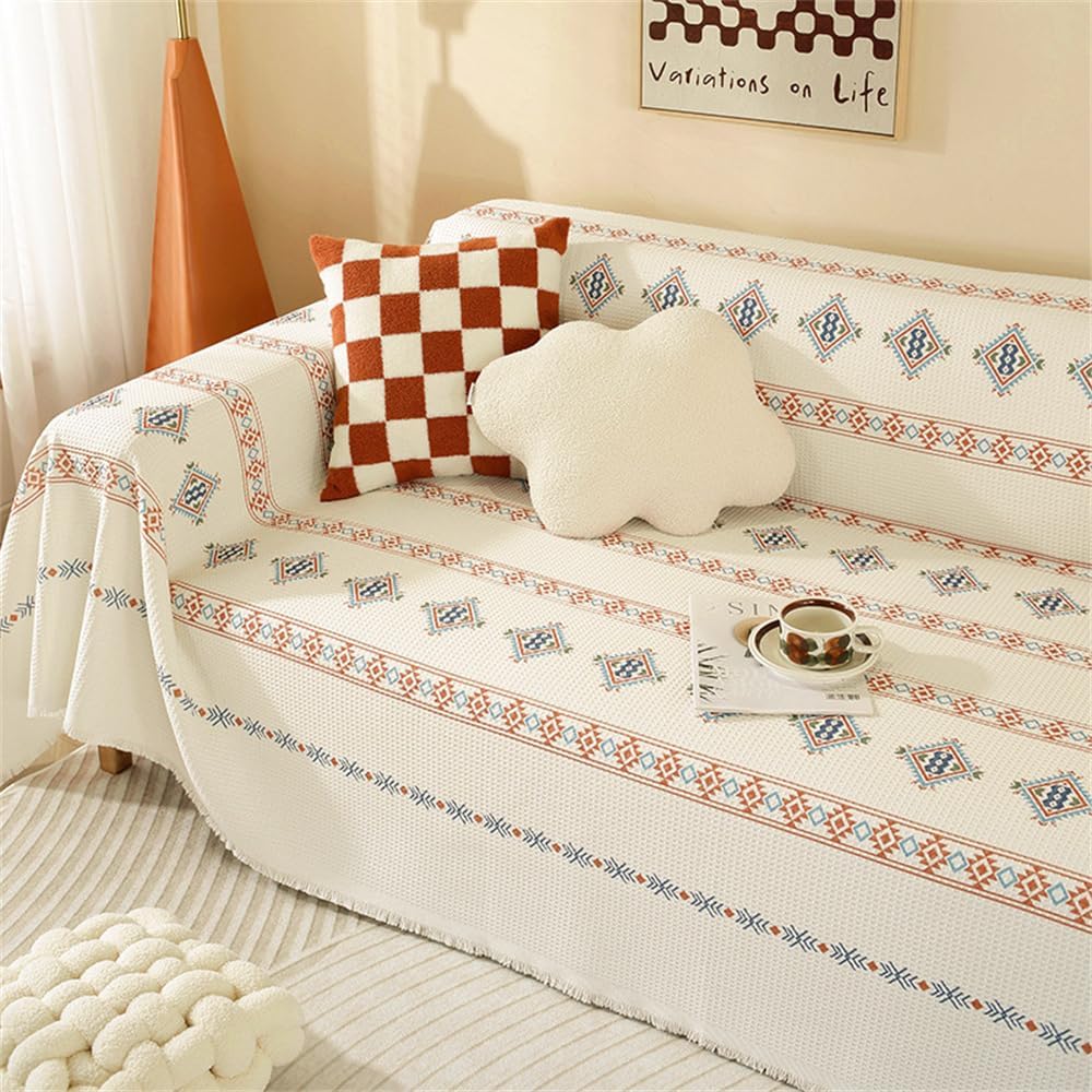 FANSU Throw for Sofa Large 1/2/3/4 Seater, Soft Beige Bohemia Throw Blanket Sofa Reversible Versatile Throw Decorative Blanket for Chair Settees Couch Sofa Bed (Elegant,3 Seat(180x300cm)