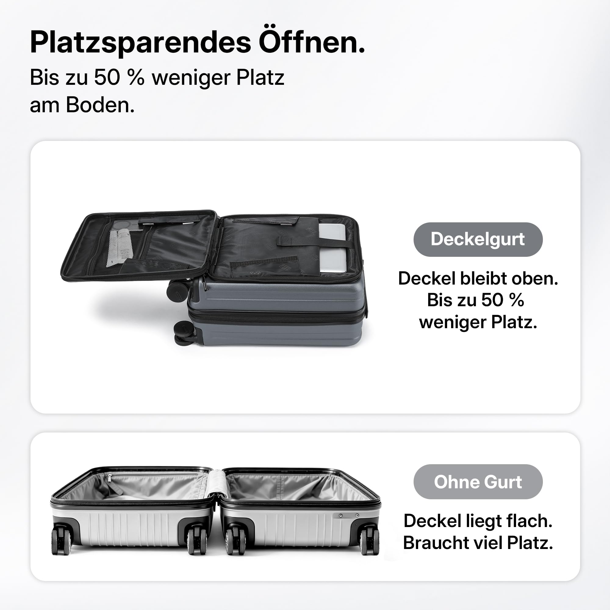 Münicase Handgepäck Koffer M 50 cm mit Laptopfach, Businessgrey | Oberseiten-Zugriff, Erweiterbar, Kompressionsgurt, Kratzfest, Leichtgewicht, Außenmaße 50 x 35 x 23 cm