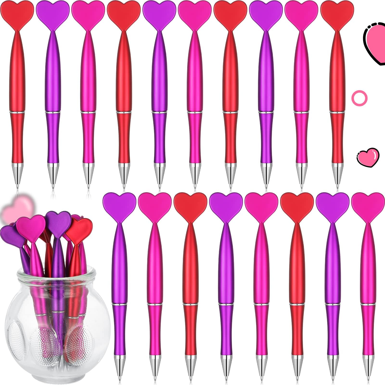 Yexiya 120 Pcs Valentine's Day Heart Shaped Pens Heart Ballpoint Pens Black Gel Ink Novelty Pens Valentine Party Favor Pens for Adults Office Valentine's Day Wedding Party Supplies, 3 Colors