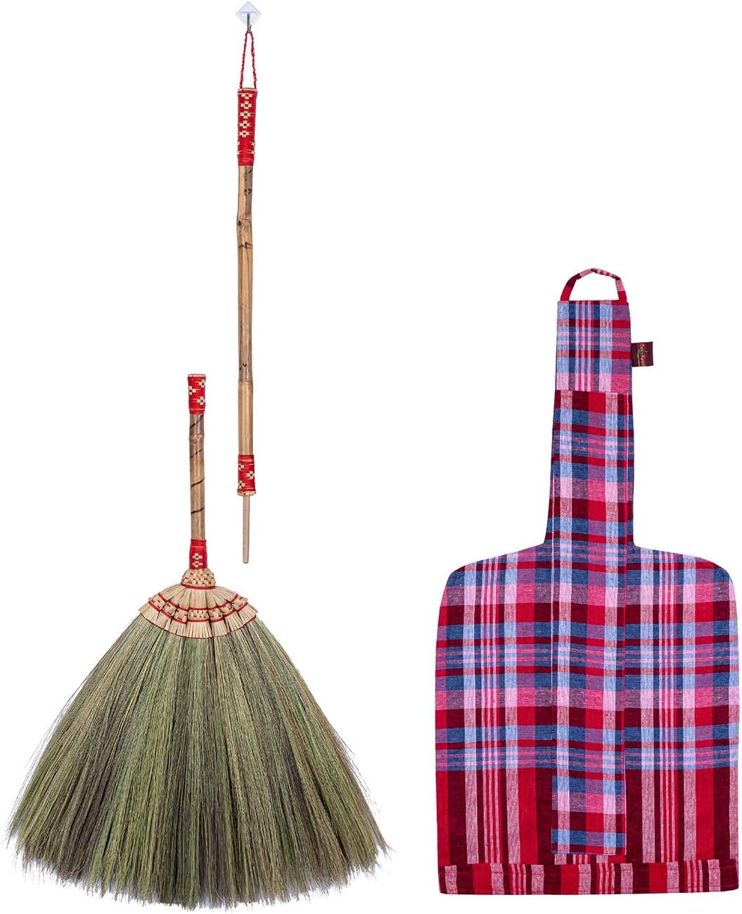 Kalokekala by SKENNOVA Outdoor Broom for Floor Cleaning – Handmade Natural Grass Broom – Authentic Asian Broom with Bamboo Stick – 2-Piece Adjustable Length Handle – Ideal for Indoor, Outdoor, Décor