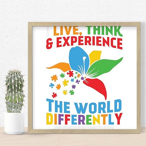 Letreros de madera con texto en inglés "I Live Think Experience The World Differently Wood, placa decorativa de madera rústica para sala de estar,