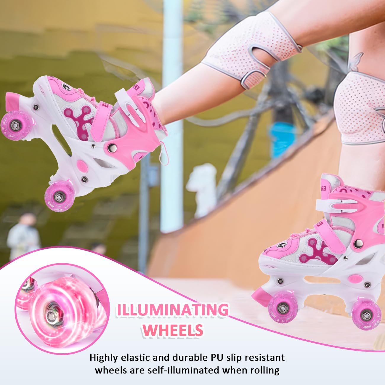ERNAN Roller Enfant 4 Taille Réglable 8 Roues Lumineuses Patins à Roulettes Débutants