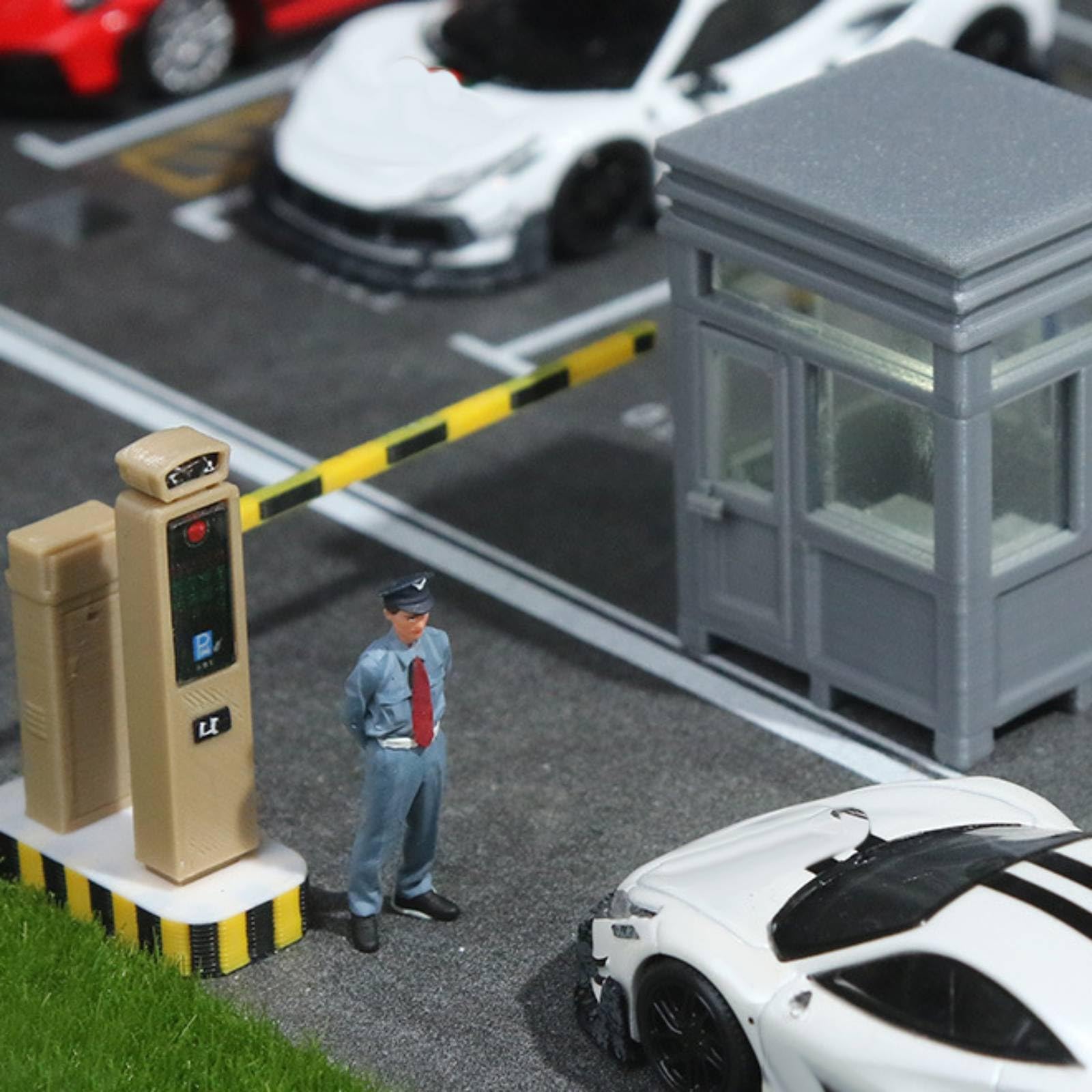 harayaa Miniature Scene Figures Accessori Diorama Sbarra Stradale Addetto Resina con Funzione Luminosa per Allestimenti Modellini Auto Parcheggi Adatto a