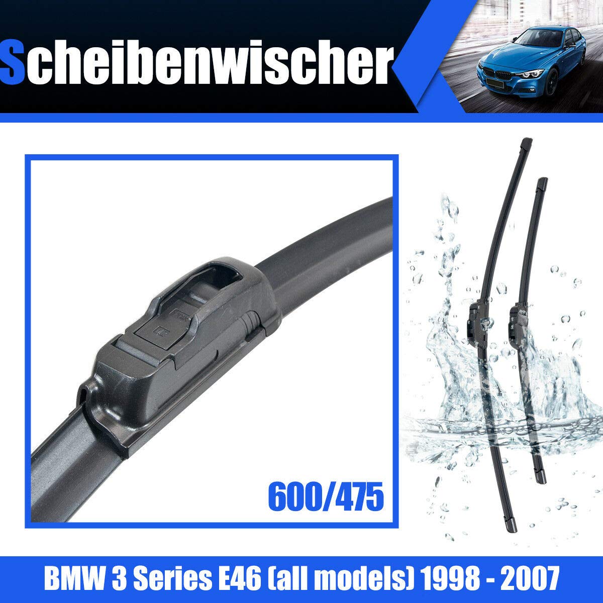 Riloer Spazzole tergicristallo adatte per tergicristalli serie 3 E46 600 / 475mm 1998-2007