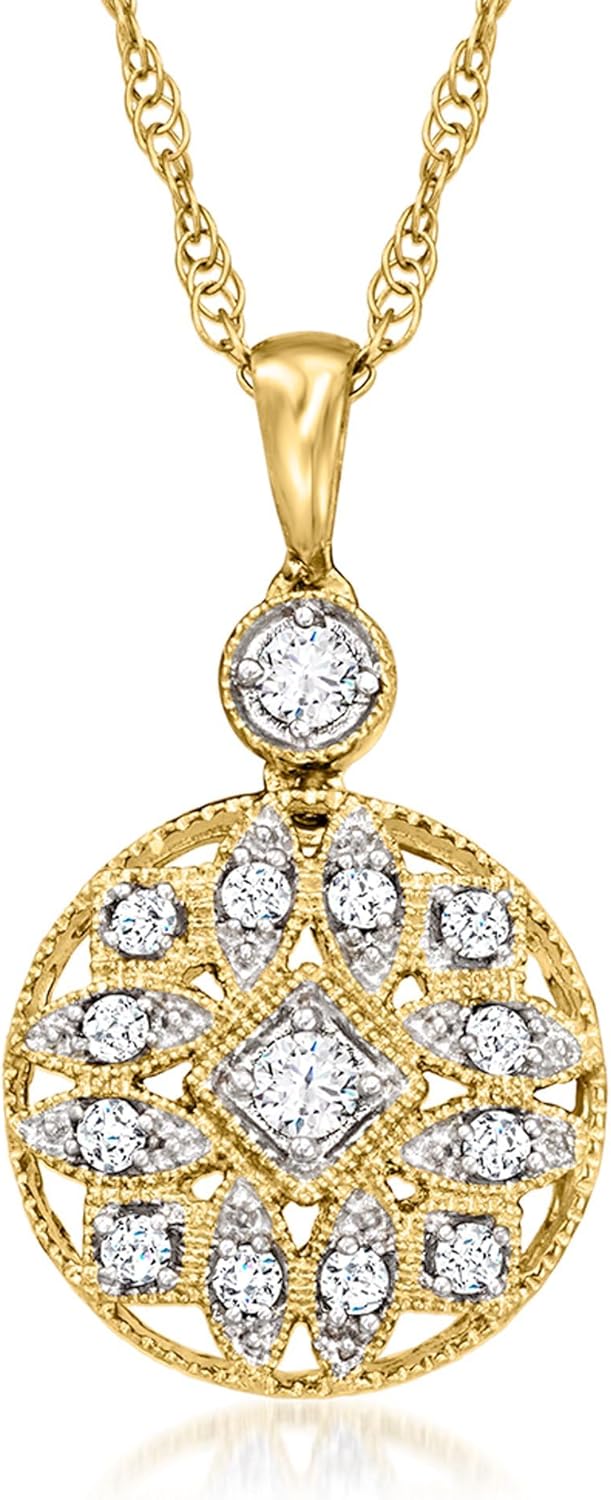 Ross-Simons 0.25 ct. t.w. Diamond Openwork Circle Pendant Necklace in 18kt Gold Over Sterling