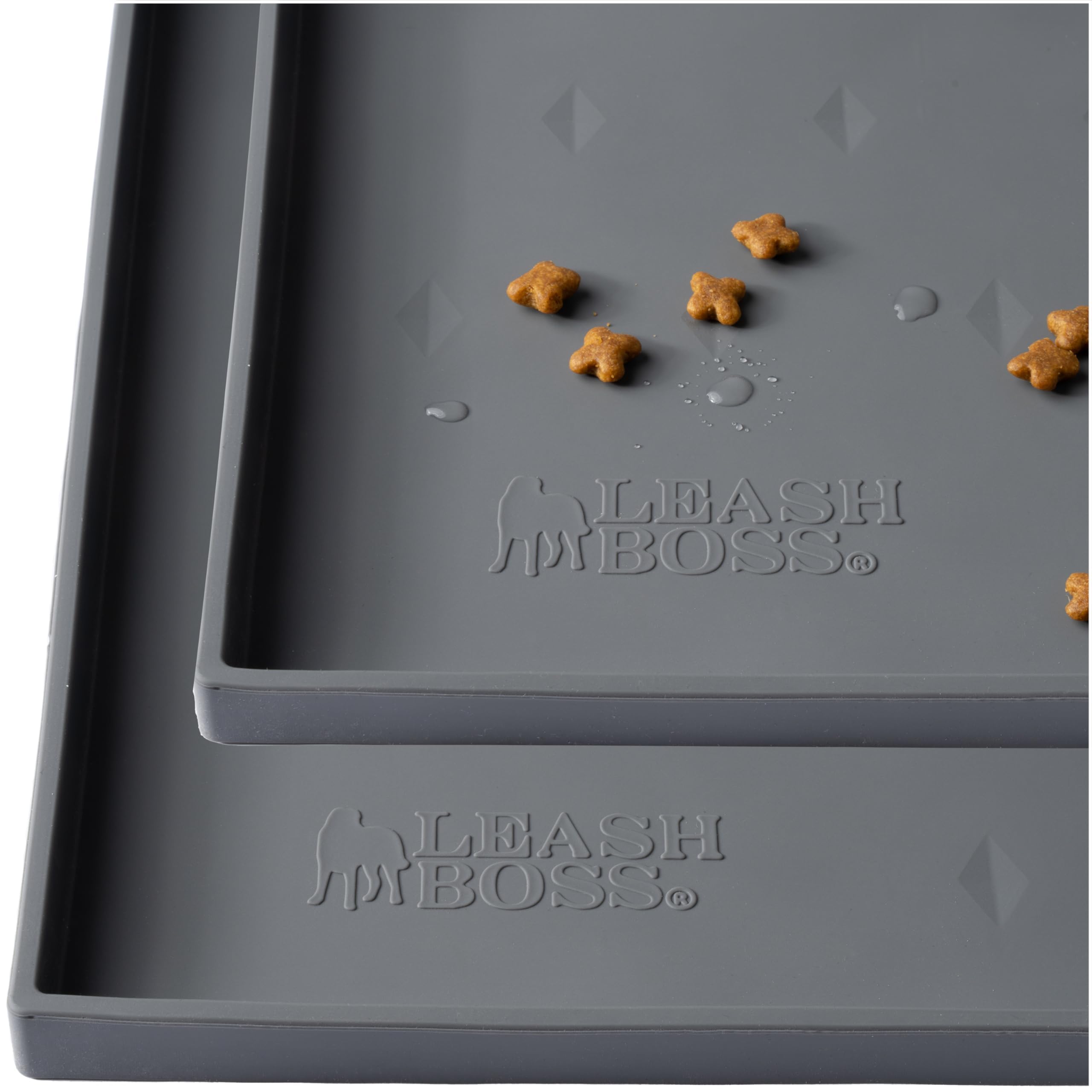 Leashboss 2 Pack Dog Food Mats for Food and Water Bowls, Thick Waterproof Silicone Pet Feeding Mat for Floors, Extra Tall Raised Edges, Cat and Dog Placemat for Floors, Dishwasher Safe