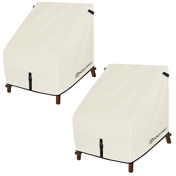 Porch Shield Patio Chair Covers - Waterproof Outdoor Lounge Deep Seat Lawn Chair Cover 2 Pack - 30W x 33D x 34H inch, Beige