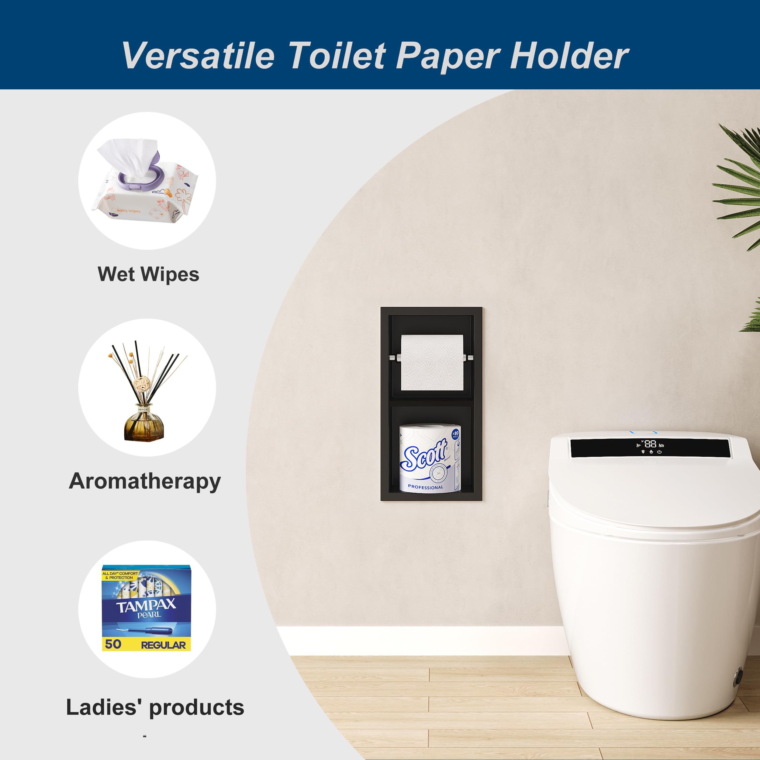 Neodrain Matte Black Recessed Toilet Paper Holder,Dual Rolls — Amazon image 5
