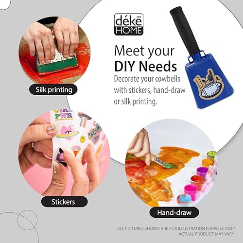 Miniatura 23 de Deke Home - Paquete de 2 cencerros de acero de 10 pulgadas con asa, fabricantes de ruido fuerte para fútbol, deportes, fiestas, competiciones, Azul