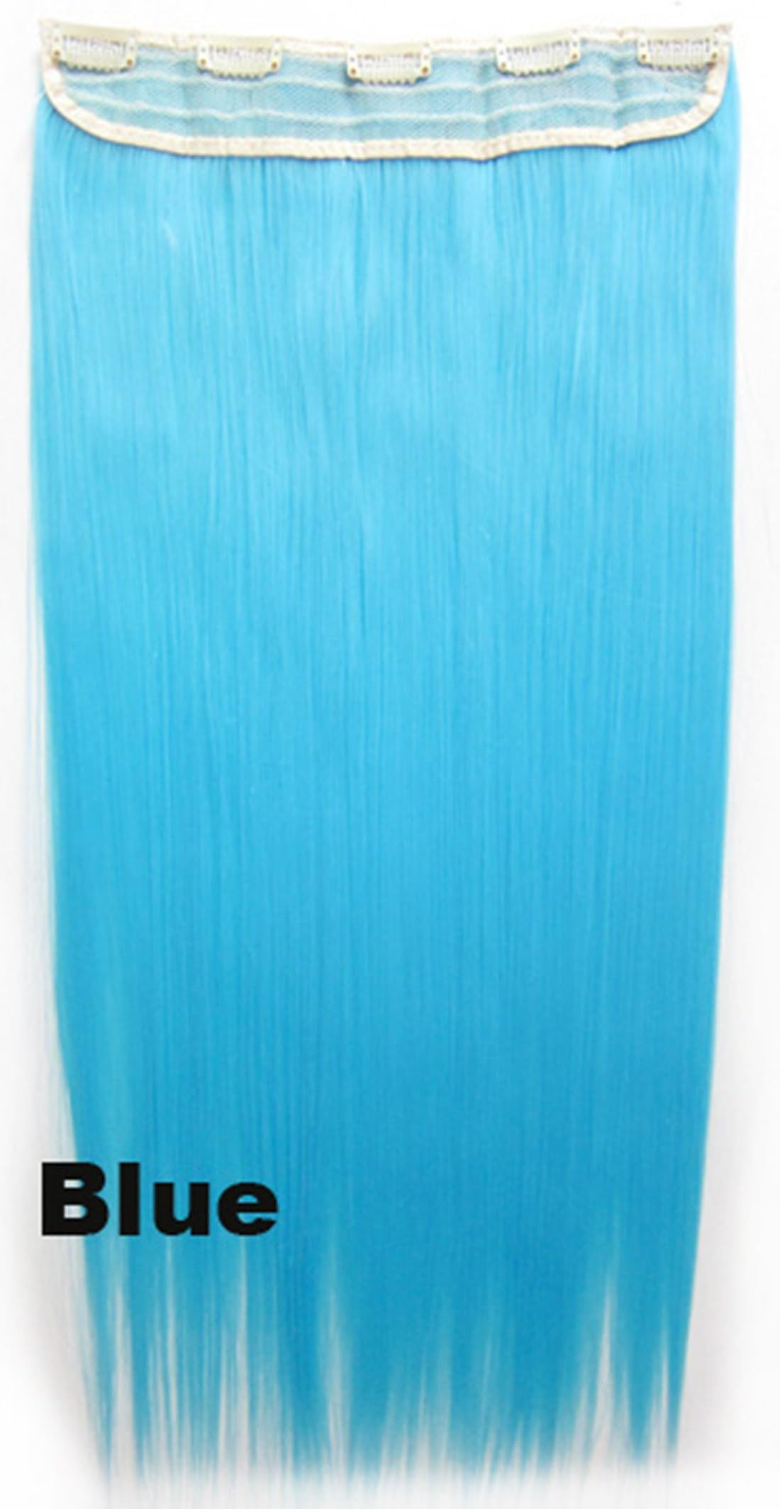 24"130g Long straight Clip in Synthetic Hair Extensions 5Clips Blue
