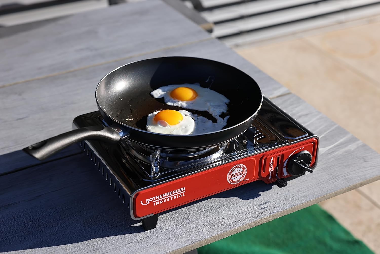 ROTHENBERGER Industrial Campingkocher Deluxe inkl. 4 Gaskartuschen | inkl. Tragekoffer | 1-flammig Gaskocher Camping Gas Kocher Kartusche | für Töpfe 12-34 cm