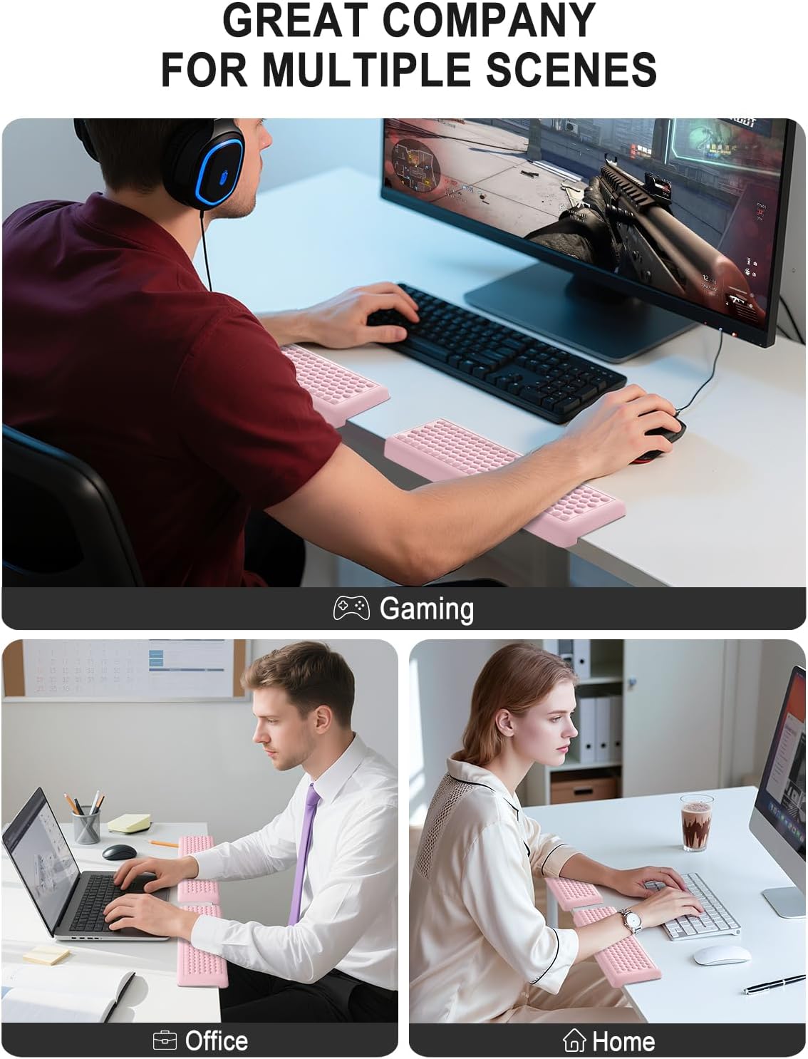 Hsurbtra L-Shaped Desk Elbow Pad, 2-Piece Soft Memory Foam Elbow Support Padding with Non-Slip Rubber Base, Ergonomic Desk Edge Cushion Wrist Rest for Office, Home, Work, Gaming, Pink