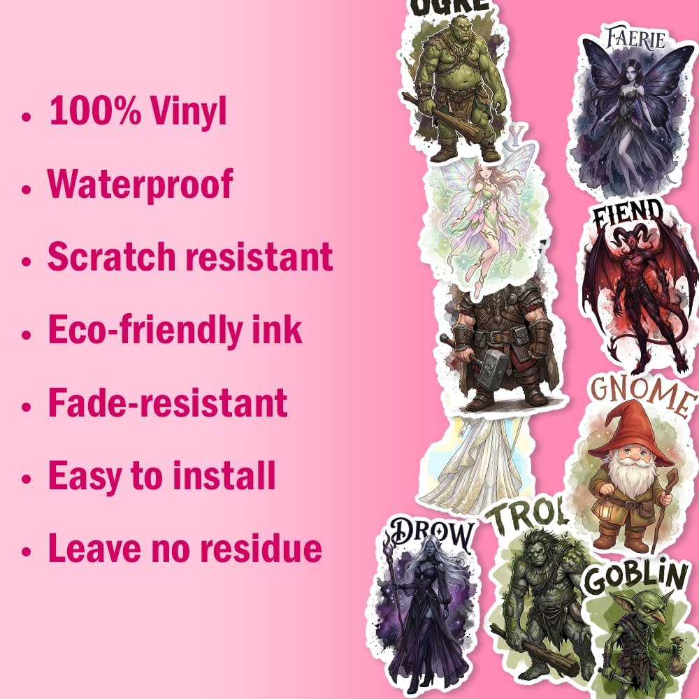 (10Pcs-3in) Mythological Races Sticker Pack, RPG Magical Fantasy Creatures Sticker, Gaming Nerd Gamer Bookish Gift, Decoration for Laptop Tablet Tabletop Room Water Bottle Helmet Vehicles image 3